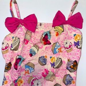GIRLS SUBMARINE ONE PIECE SWIMSUIT CUPCAKES HOT PINK BOWS